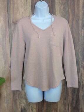 SHEIN Blush/tan Waffle Knit V-Neck Hooded Top M            C195